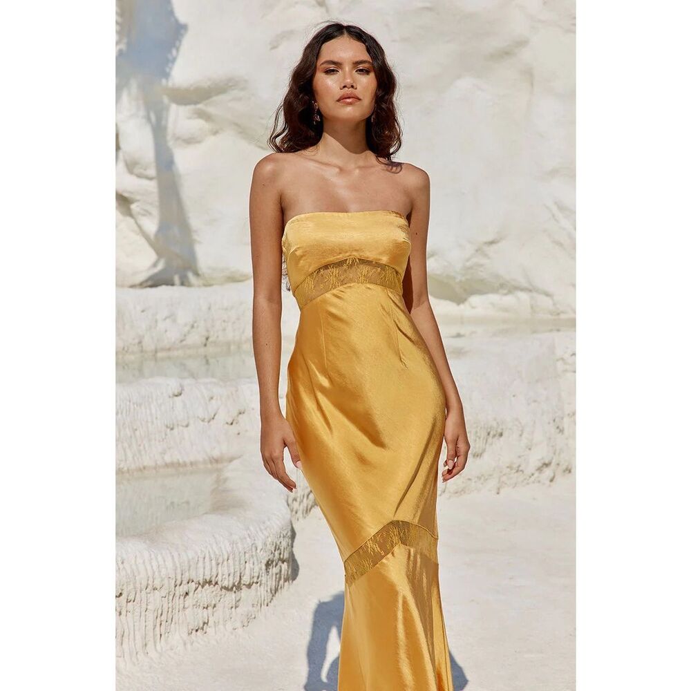 RUNAWAY THE LABEL MALROSE STRAPLESS DRESS ORANGE SIZE XL $130 - Picture 2 of 10